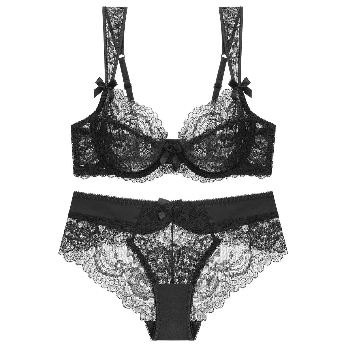 Ensemble de soutien-gorge en dentelle brodée Ultra fin et culotte pour femmes