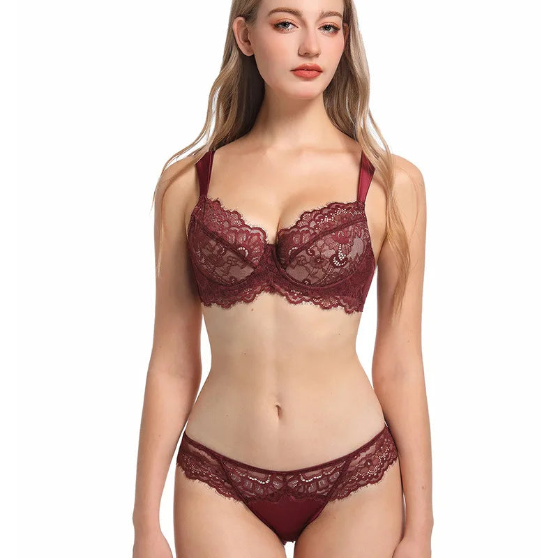 Ensembles soutien-gorge push-up à bonnets fins et culotte pour femmes