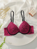 Soutien-gorge en dentelle broderie fleur sexy pour femmes avec anneau en acier rassemblement soutien-gorge push up bandoulière réglable facile à nettoyer soutien-gorge