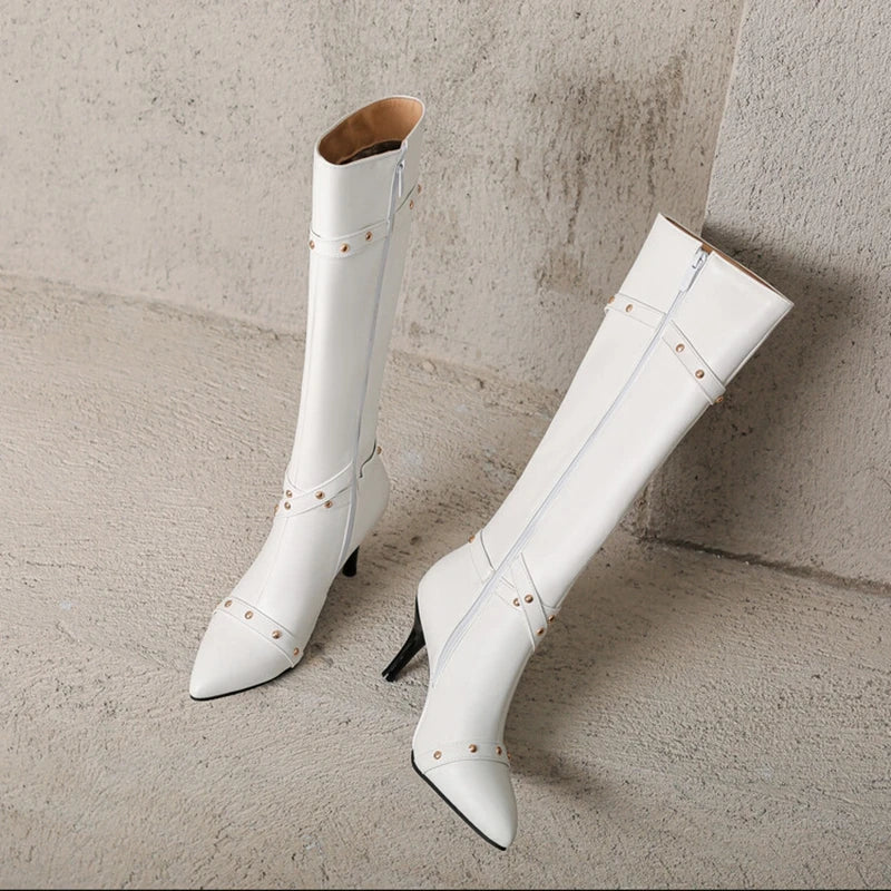 Bottes hautes à bout pointu et talon aiguille de 8 cm pour femmes
