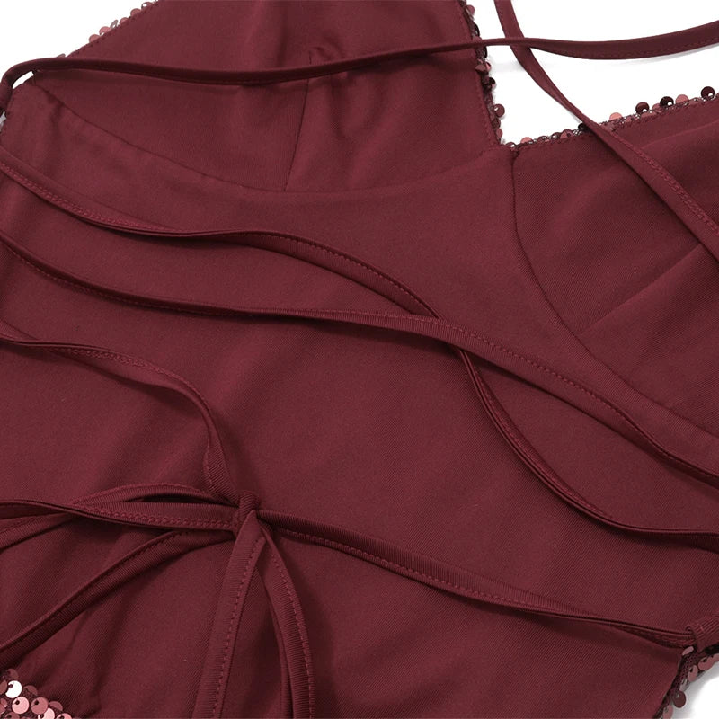 Robes à paillettes avec col en V profond pour femmes