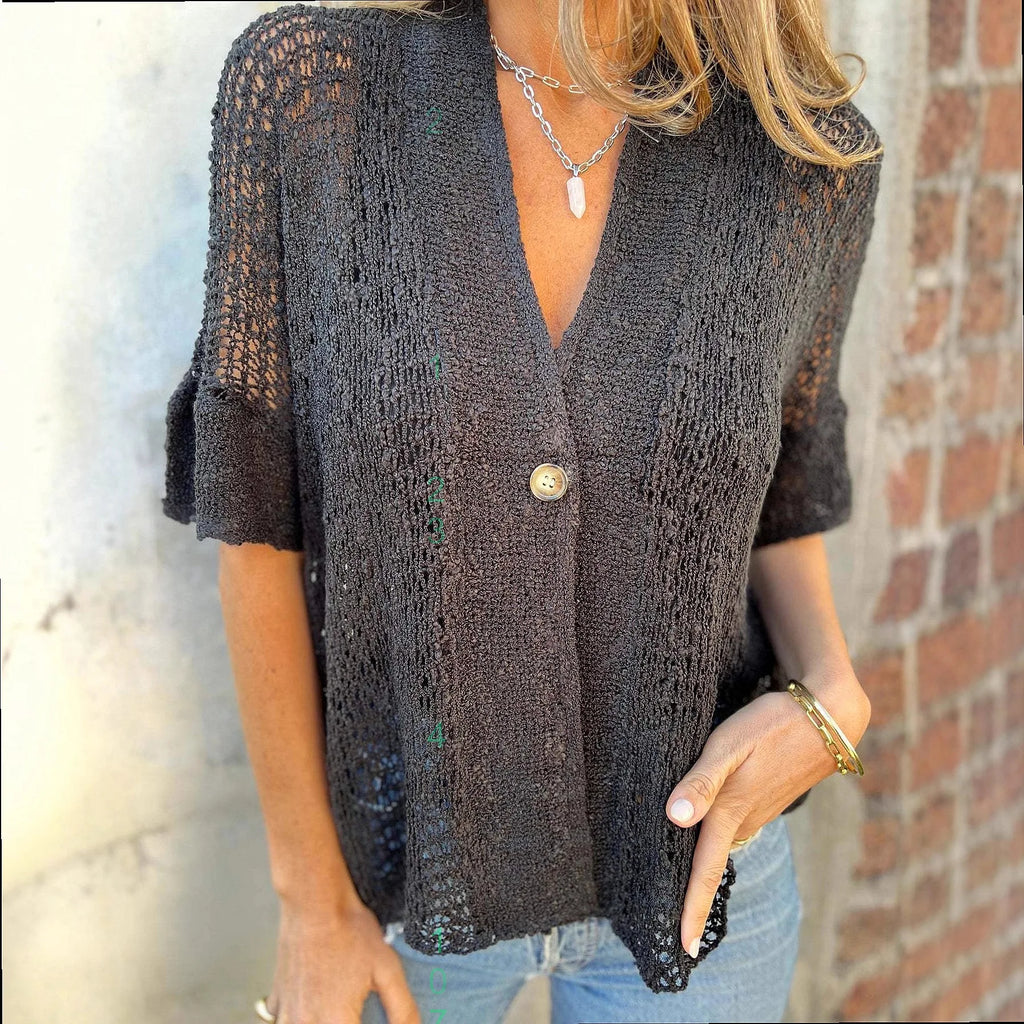 Cardigan en maille ajourée à boutons sur le devant pour femmes