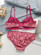 Ensemble sexy en dentelle imprimé léopard rose pour femmes