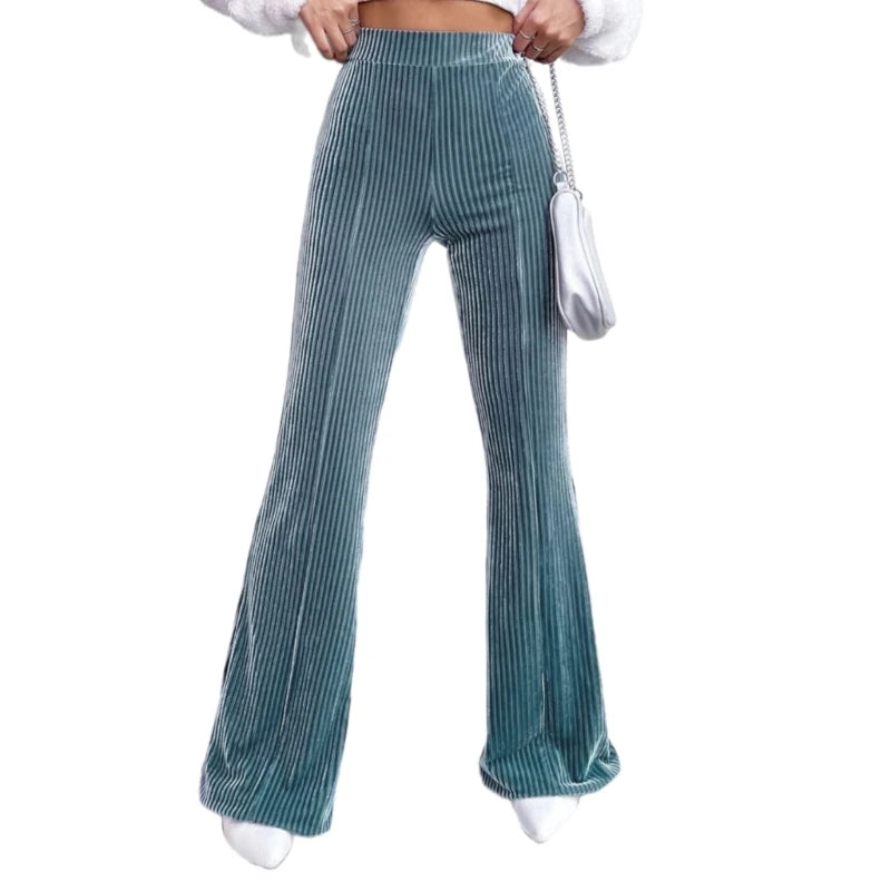 Pantalon évasé en velours côtelé taille haute pour femmes