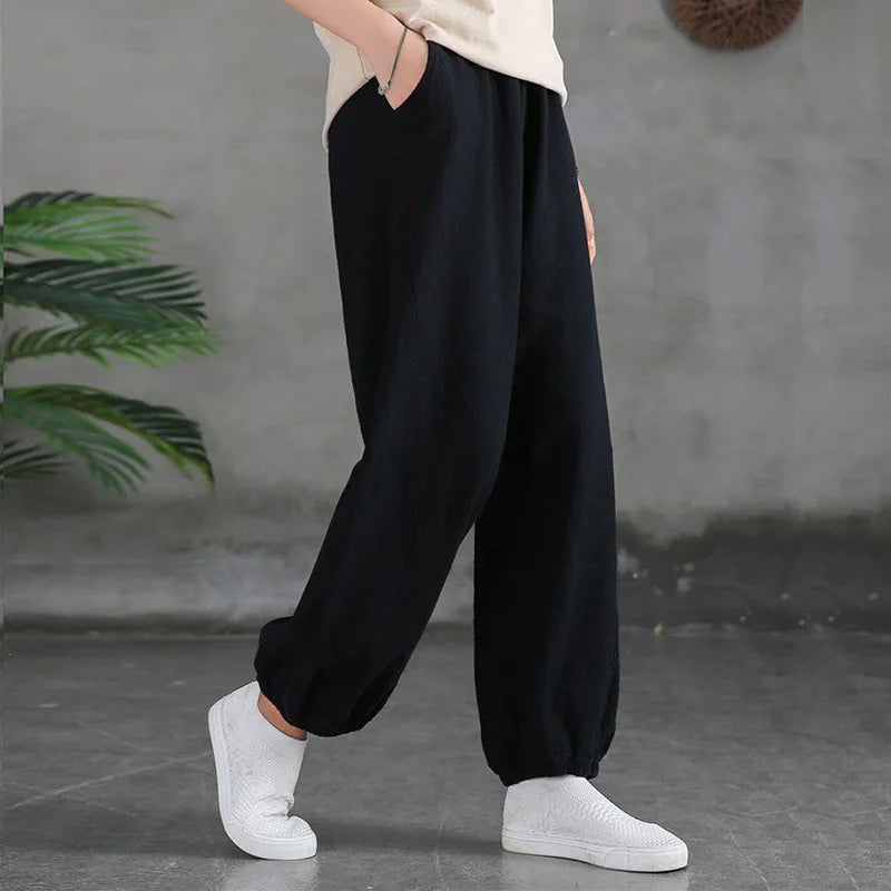 Pantalon en coton et lin pour femmes