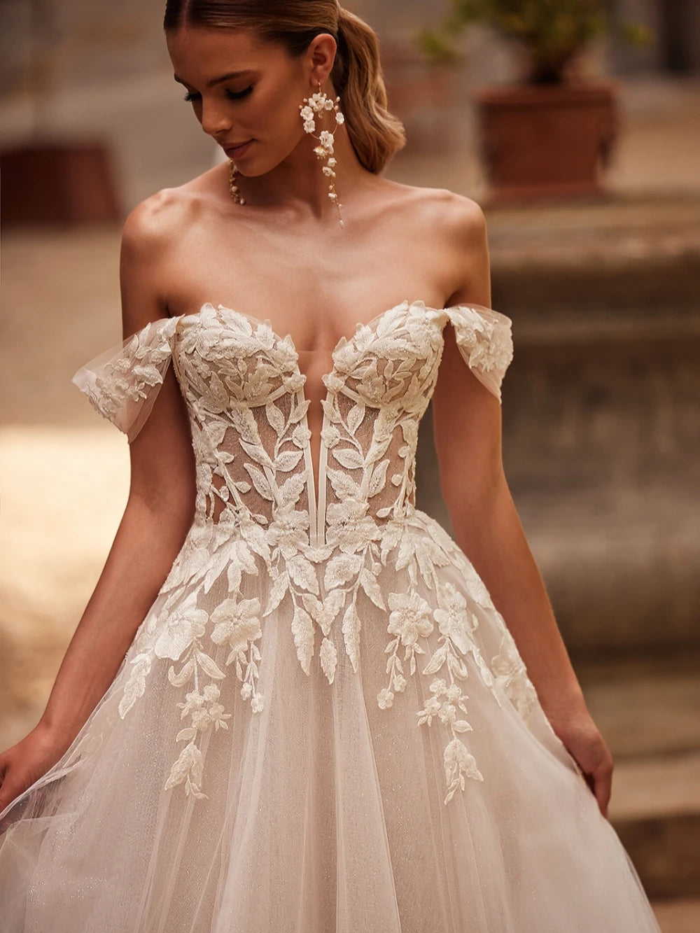 Robe de mariée longue en dentelle à paillettes pour femmes