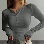 Pull à col rond bouton et manches longues pour femmes