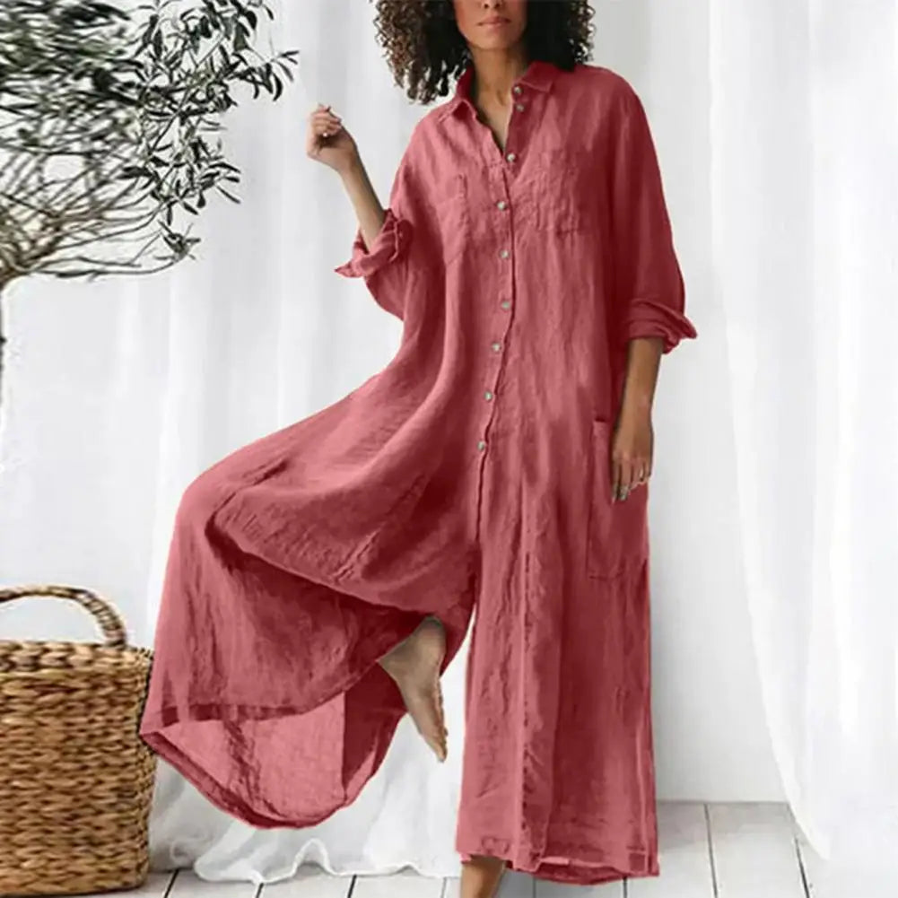 Combinaison ample vintage en coton et lin pour femmes