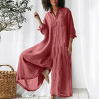Combinaison ample vintage en coton et lin pour femmes