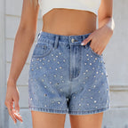 Shorts court en jean perlés pour femmes