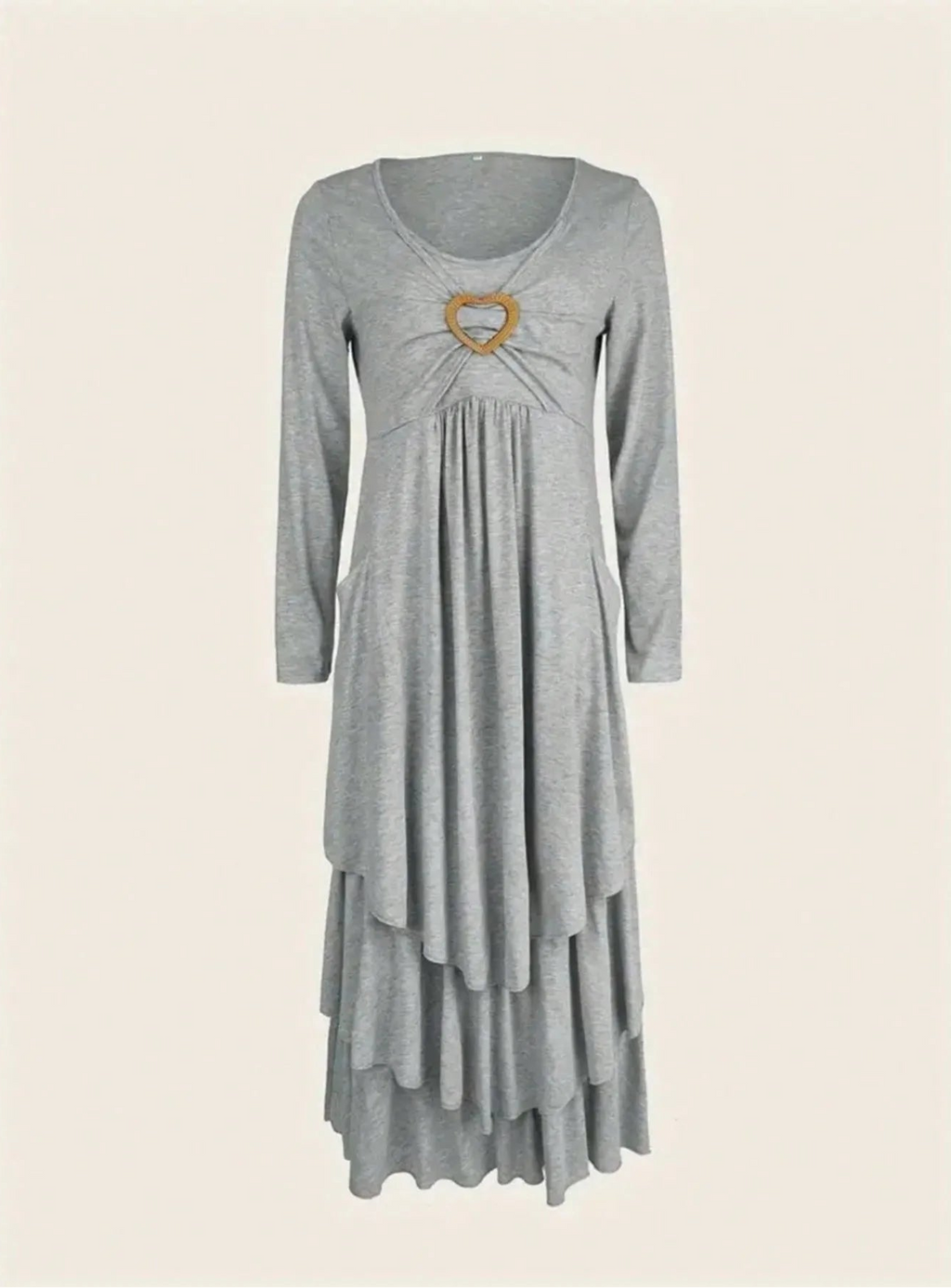 Robe maxi décontractée à manches longues et col rond pour femmes
