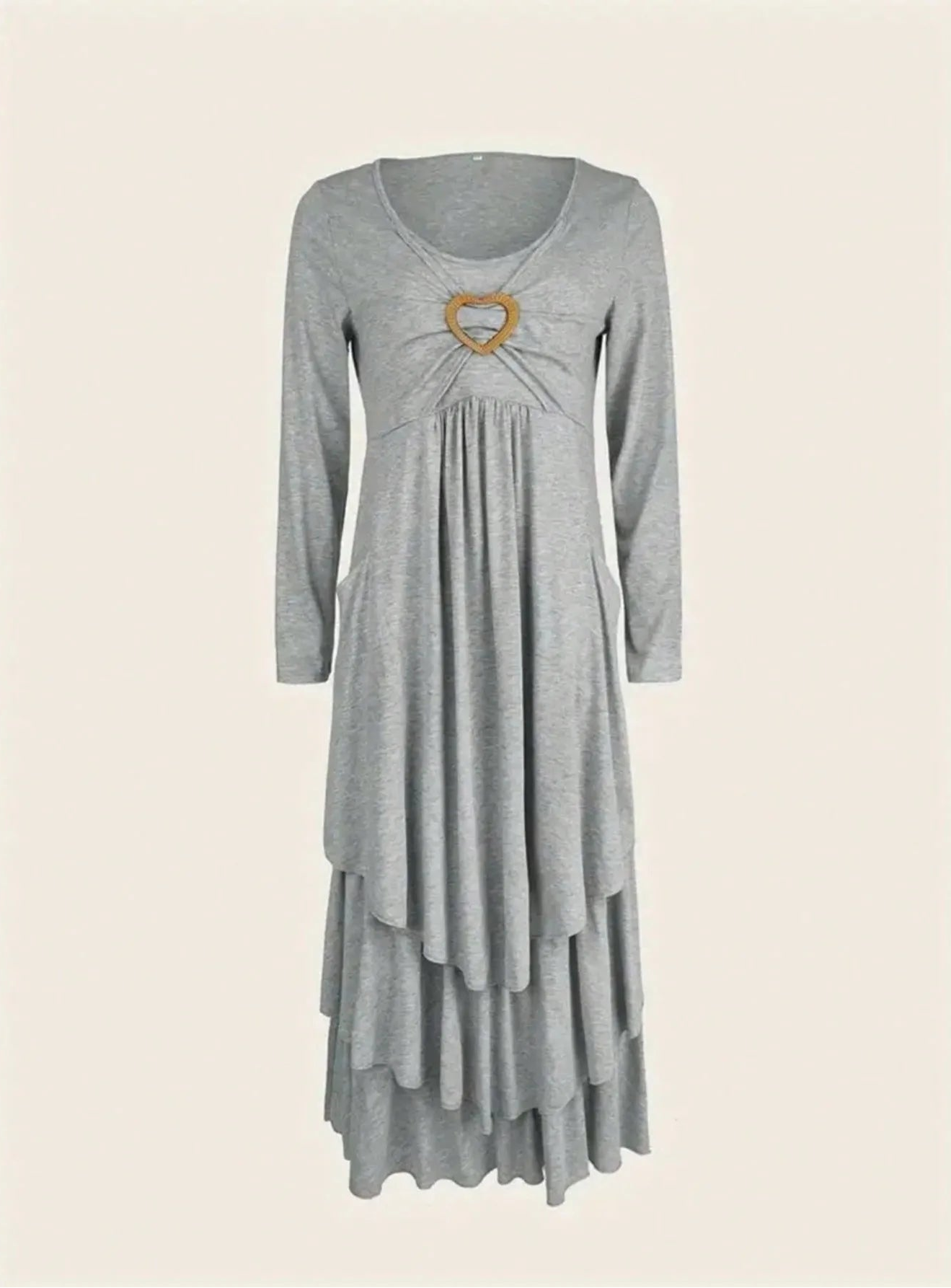 Robe maxi décontractée à manches longues et col rond pour femmes
