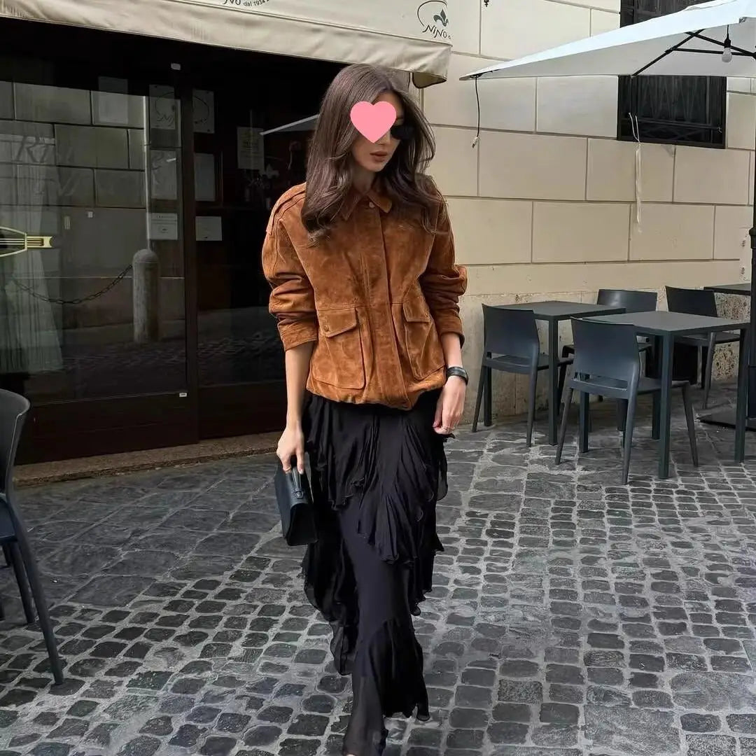 Veste en daim décontractée pour femmes