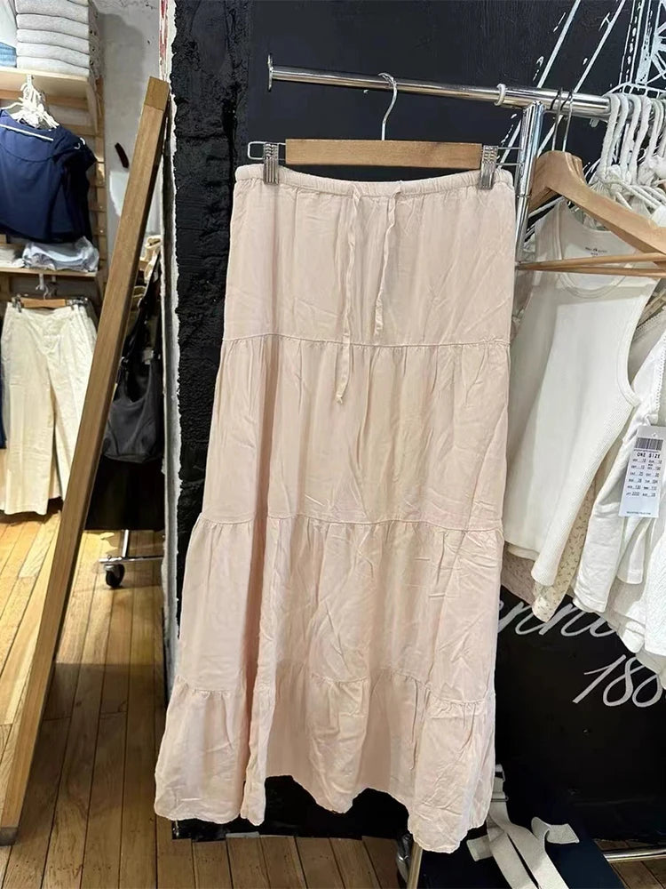 Jupe longue en coton à fleurs roses pour femmes