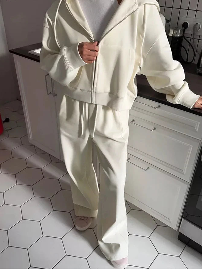 Ensemble deux pièces survêtement avec fermeture éclair et pantalon pour femmes