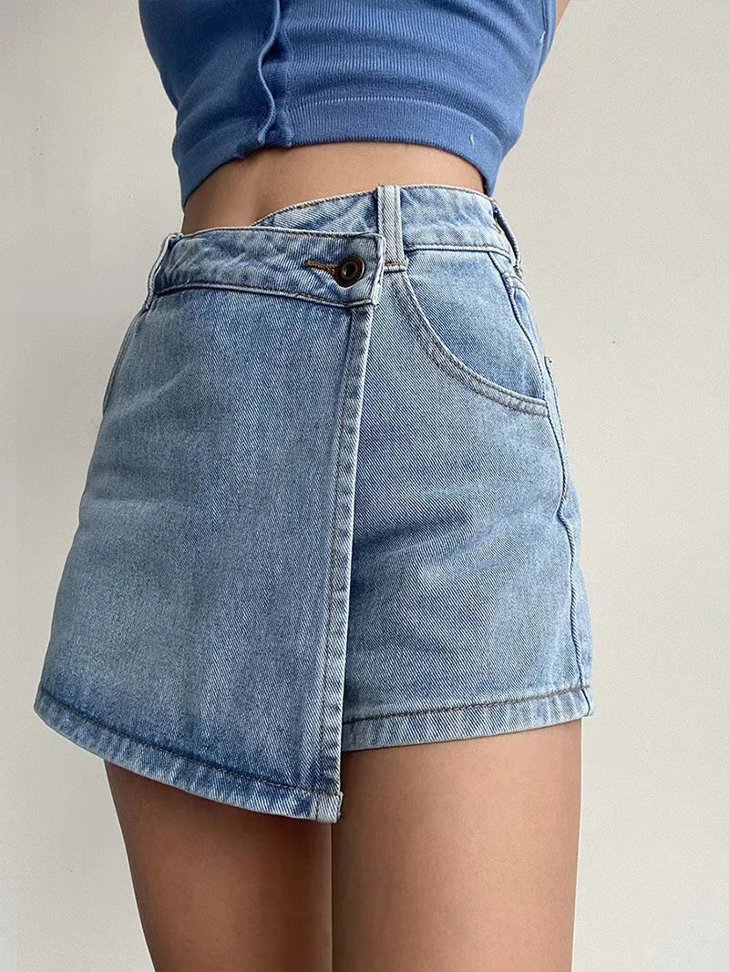 Jupe short en jean taille haute pour femmes