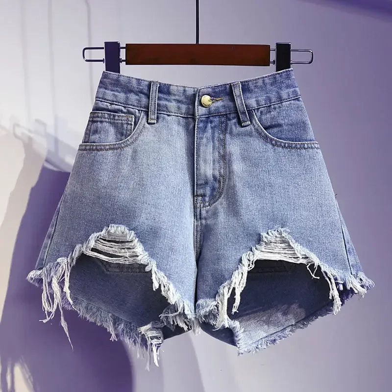 Short en Jean blanc taille haute pour femmes