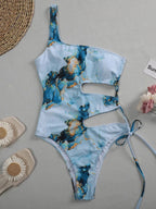 Maillot de bain une pièce imprimé marbre, sexy, découpé pour femmes