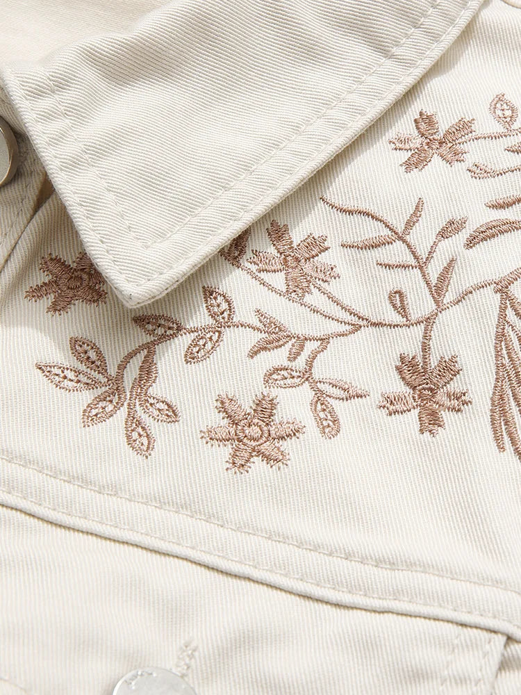 Veste courte en jean brodée pour femmes