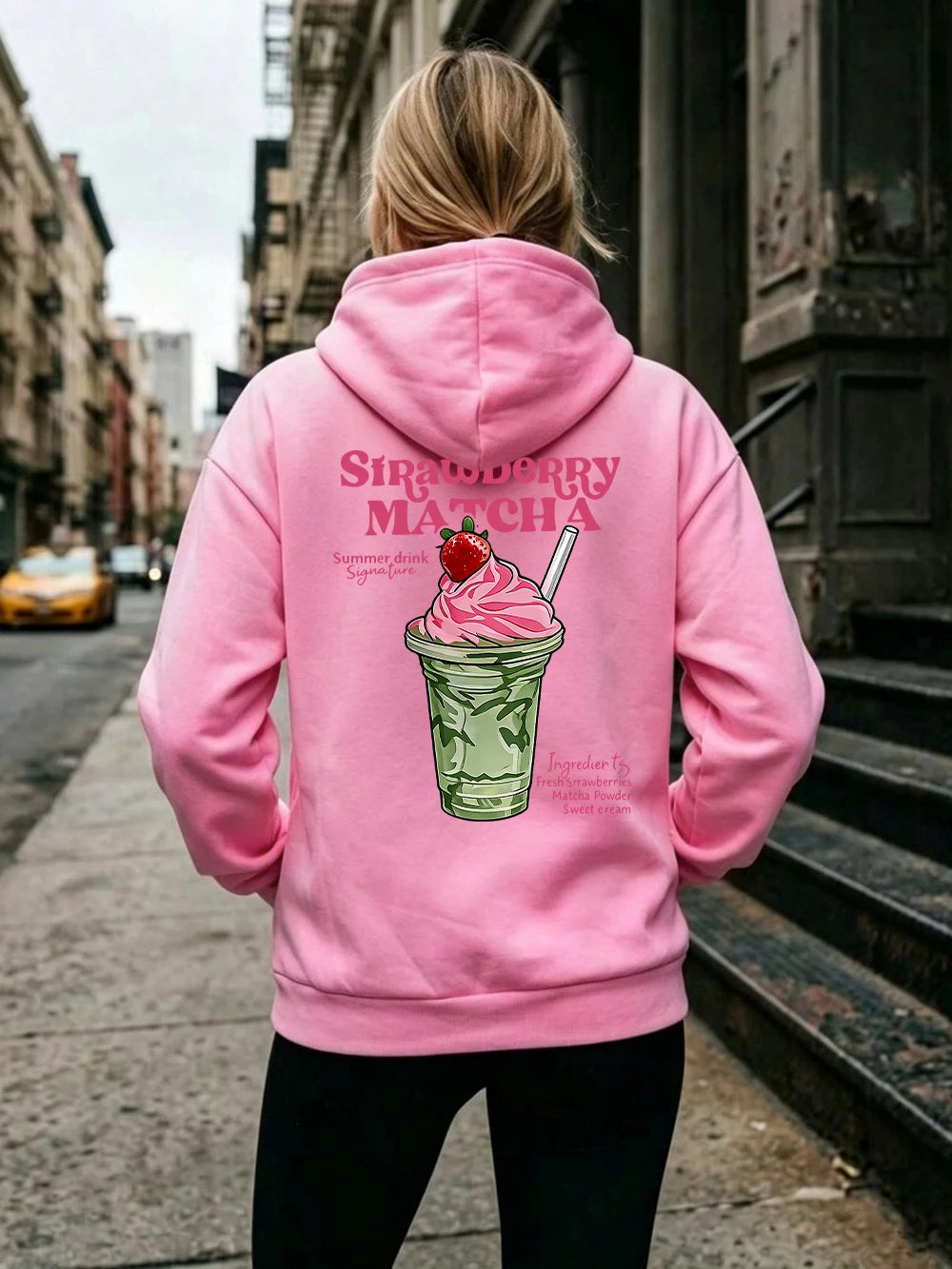 Sweat à capuche imprimé fraise et matcha pour femmes