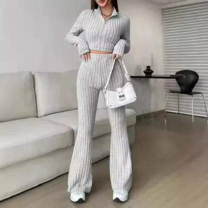 Ensembles deux pièces avec pantalon slim décontracté et haut assortie pour femmes