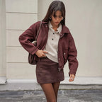 Manteau rétro en daim pour femmes