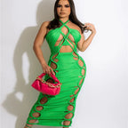 Robe moulante verte à col licou pour femmes