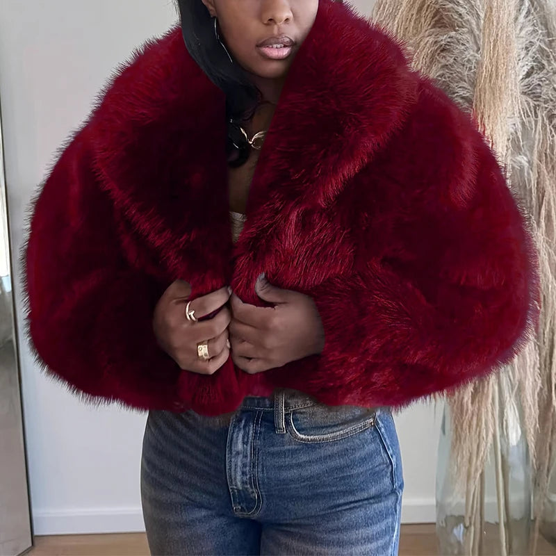 Manteau femme en fausse fourrure douce à col revers