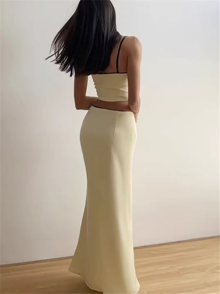 Ensemble 2 Pièces camisole à nœud et jupe longue crayon pour femmes