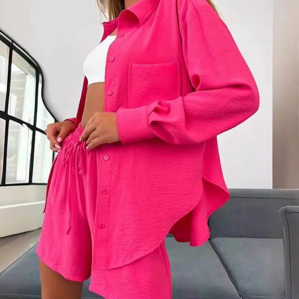 Ensemble short ample et décontracté uni pour femmes