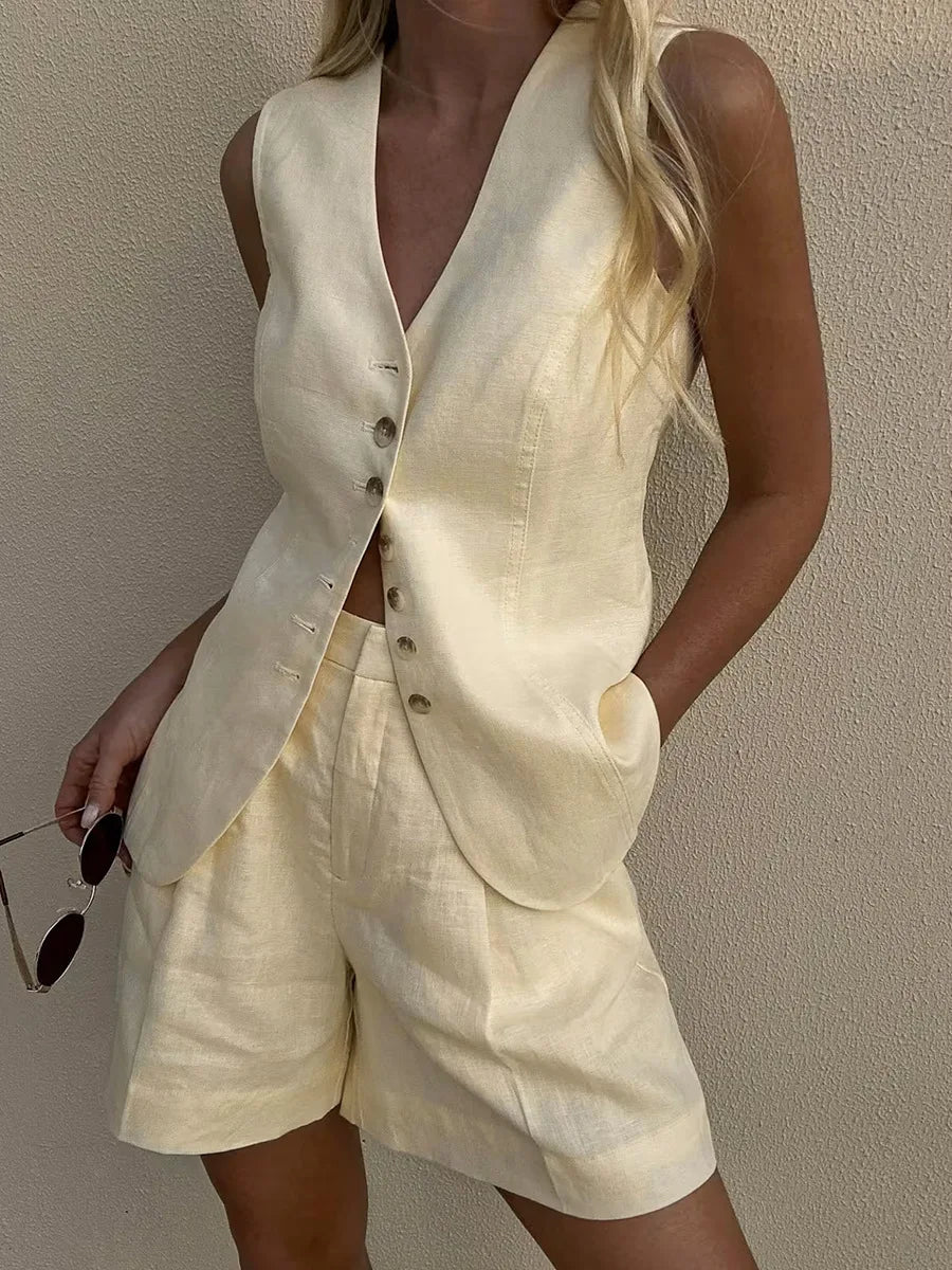 Ensemble Été Femme – Débardeur et Short en Coton et Lin