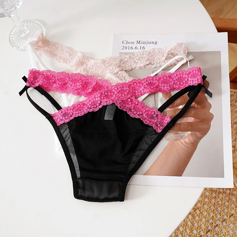 Culotte taille basse en dentelle transparent pour femmes