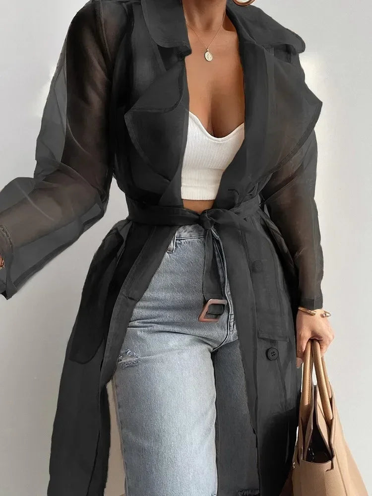 Manteau Boutonné Femme – Manches Longues