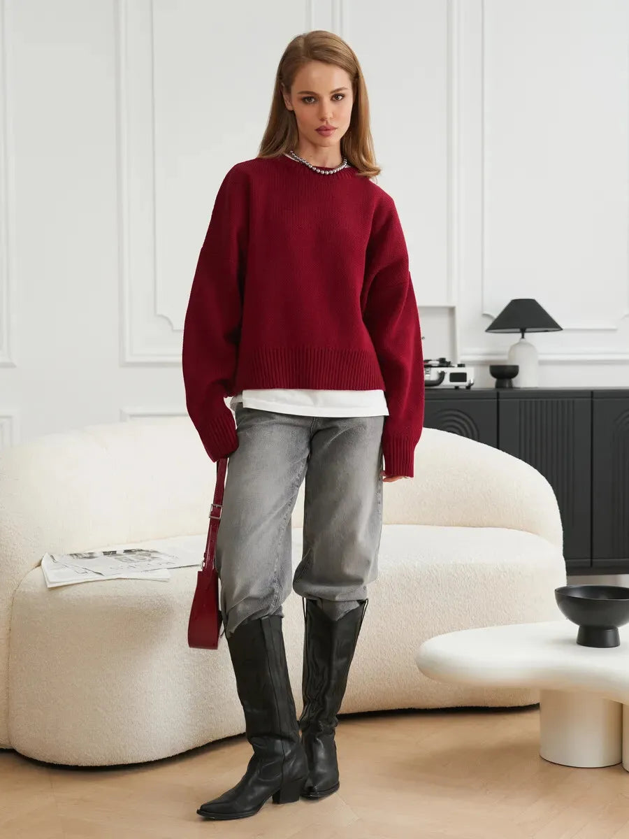 Pull à col rond et manches courtes pour femmes