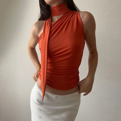 T-shirt Plissé Femme – Col Asymétrique Élégant