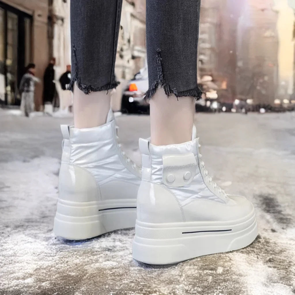 Bottines de neige en cuir de vache véritable pour femme