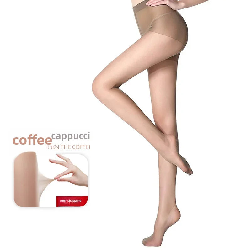 Bas à entrejambe brillante, en soie sans coutures pour femmes