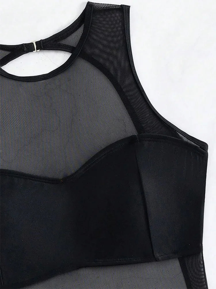 Maillot de bain une pièce transparent en maille noire, sexy, pour femmes