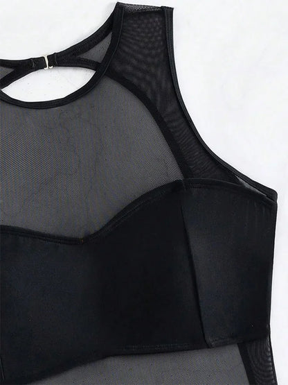 Maillot de Bain 1 Pièce Noir Femme – Maille Transparente