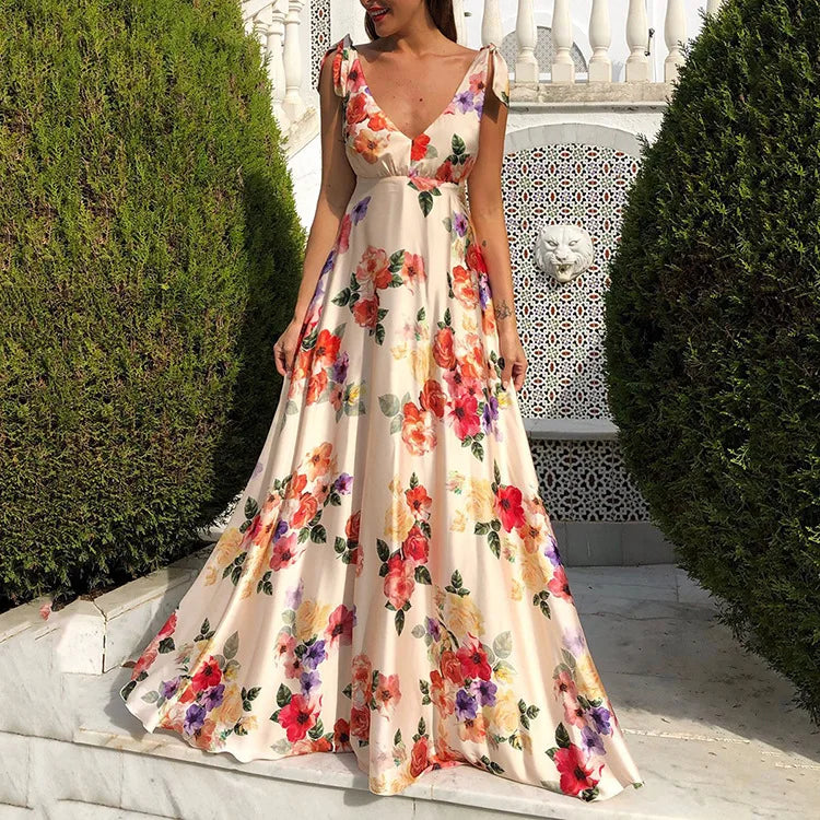 Robes longues sans manches à imprimé floral pour femmes