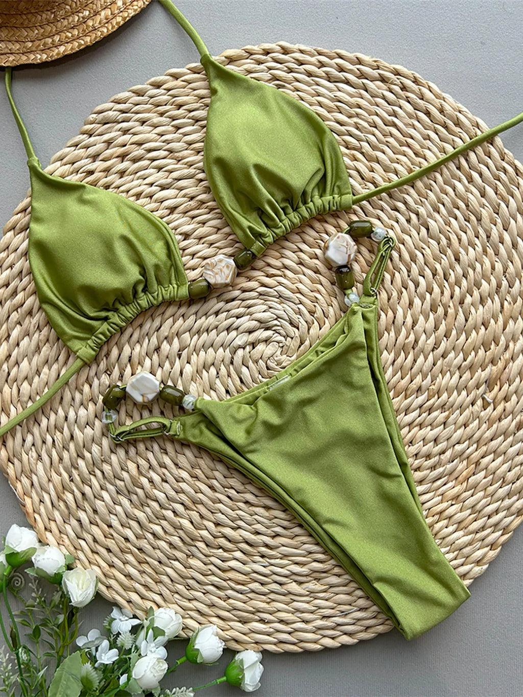Maillot de bain deux pièces sexy et brillant, col licou, coupe haute, pour femmes