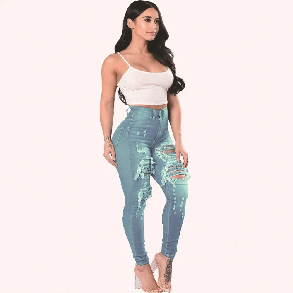 Jean déchiré en denim pour femmes