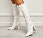 Botte en cuir verni pointu talons fins fermeture éclair pour femmes