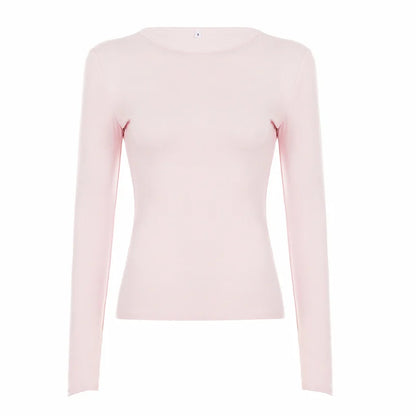 T-shirt Femme Ajusté à Col Rond et Manches Longues