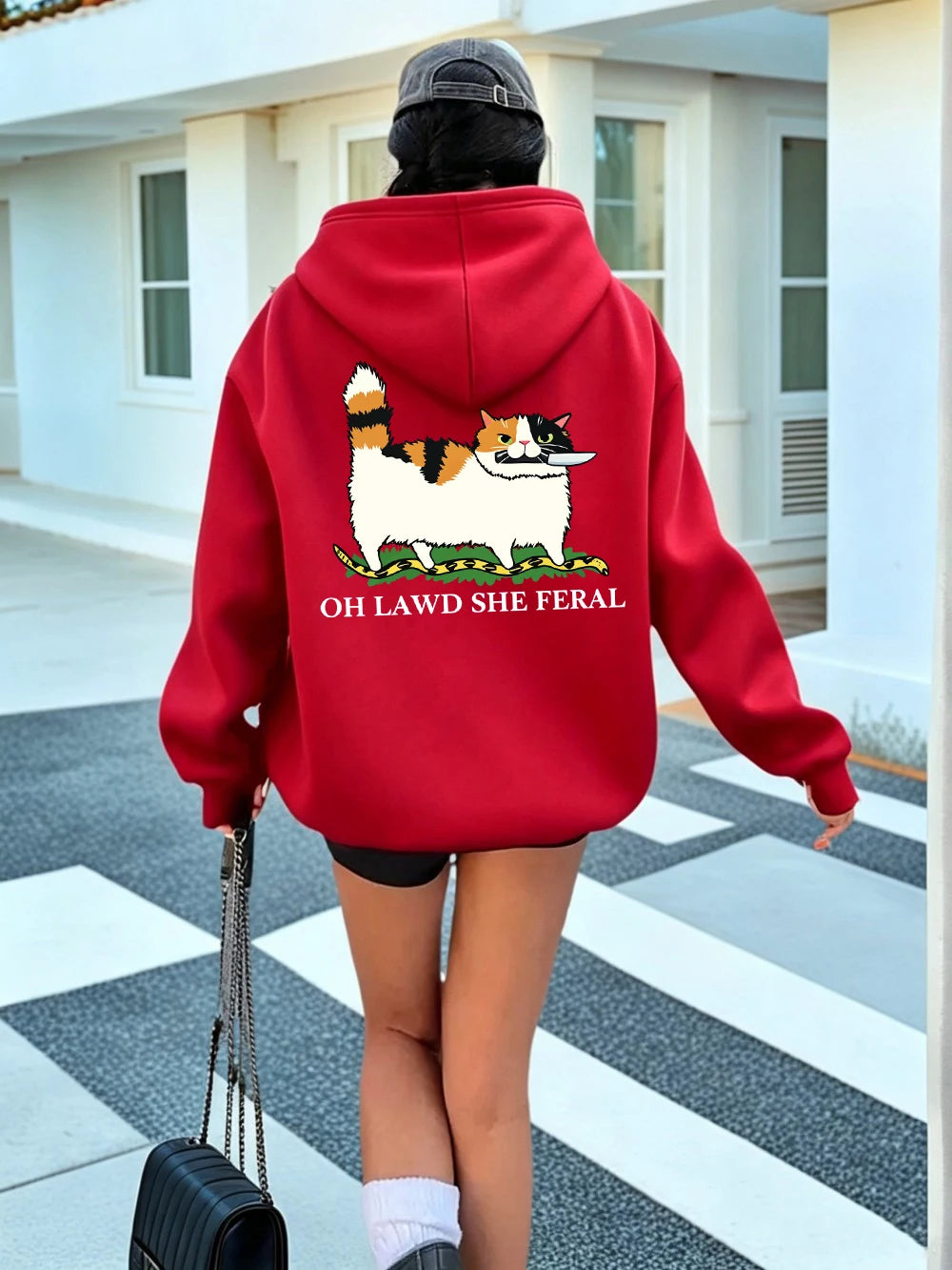 Sweat à capuche imprimé motif chat, couteau et serpent pour femmes