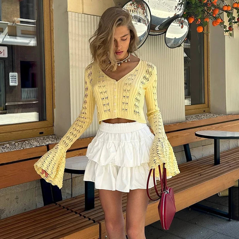 Cardigan tricoté ajouré pour femme