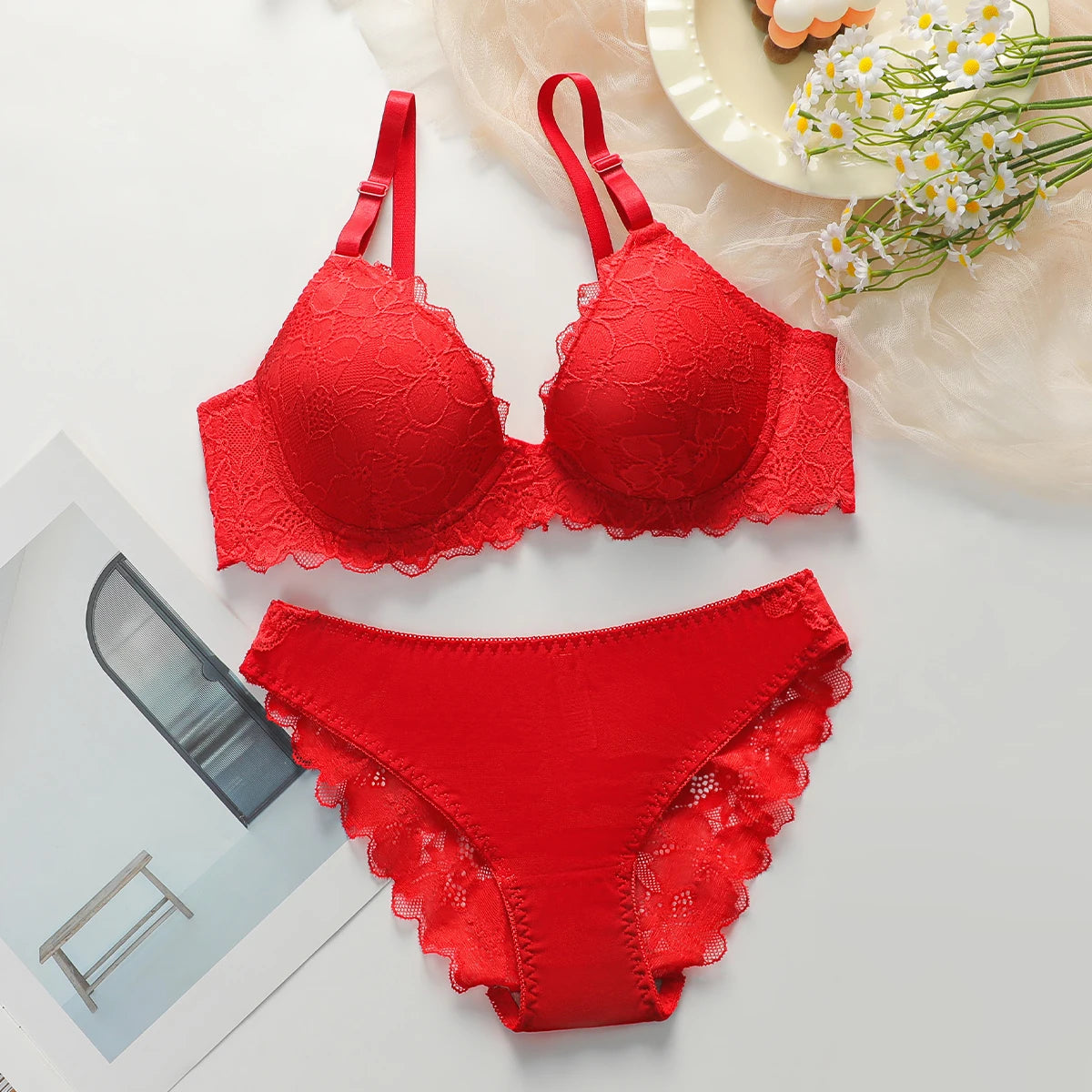 Ensemble de 2 pièces en dentelle et coton pour femmes