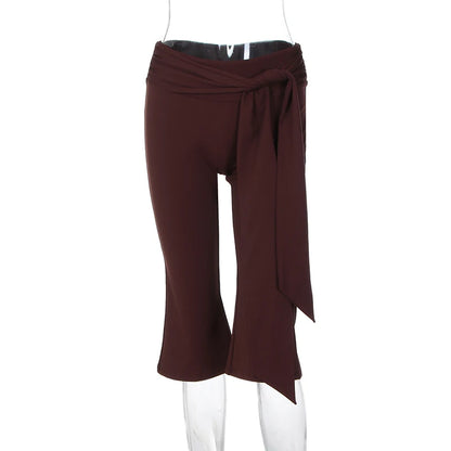 Pantalon Capri Femme – Taille Haute et Laçage Vintage