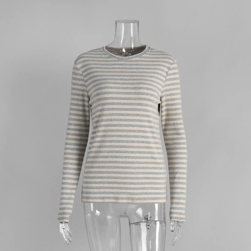 Pullover en coton rayé à manches longues pour femmes