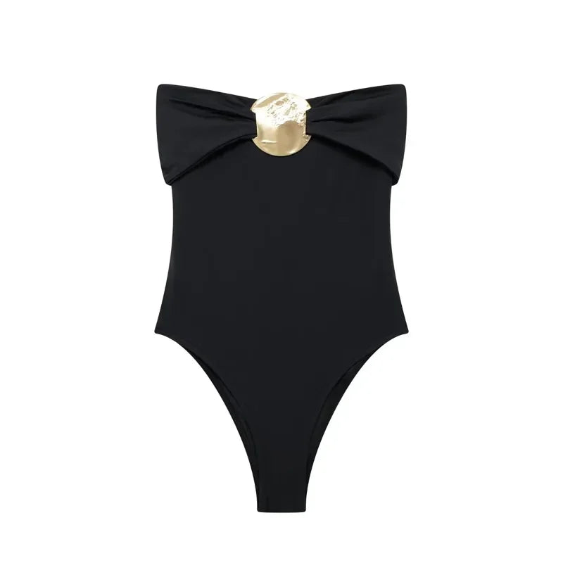 Maillot de bain une pièce noir sans bretelles pour femmes